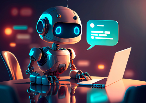 AI robot working on laptop