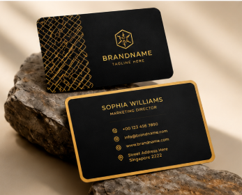Luxury Business Cards — black and gold foil visiting card mockup