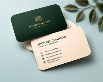 Rounded Edge Cards — deep green visiting card mockup